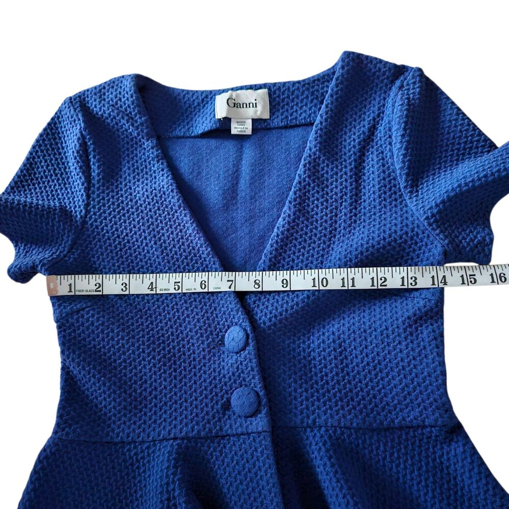 NWOT Ganni Anthropologie Peplum Blue Short Sleeve Blouse V-Neck Top Buttons XS - Picture 13 of 14